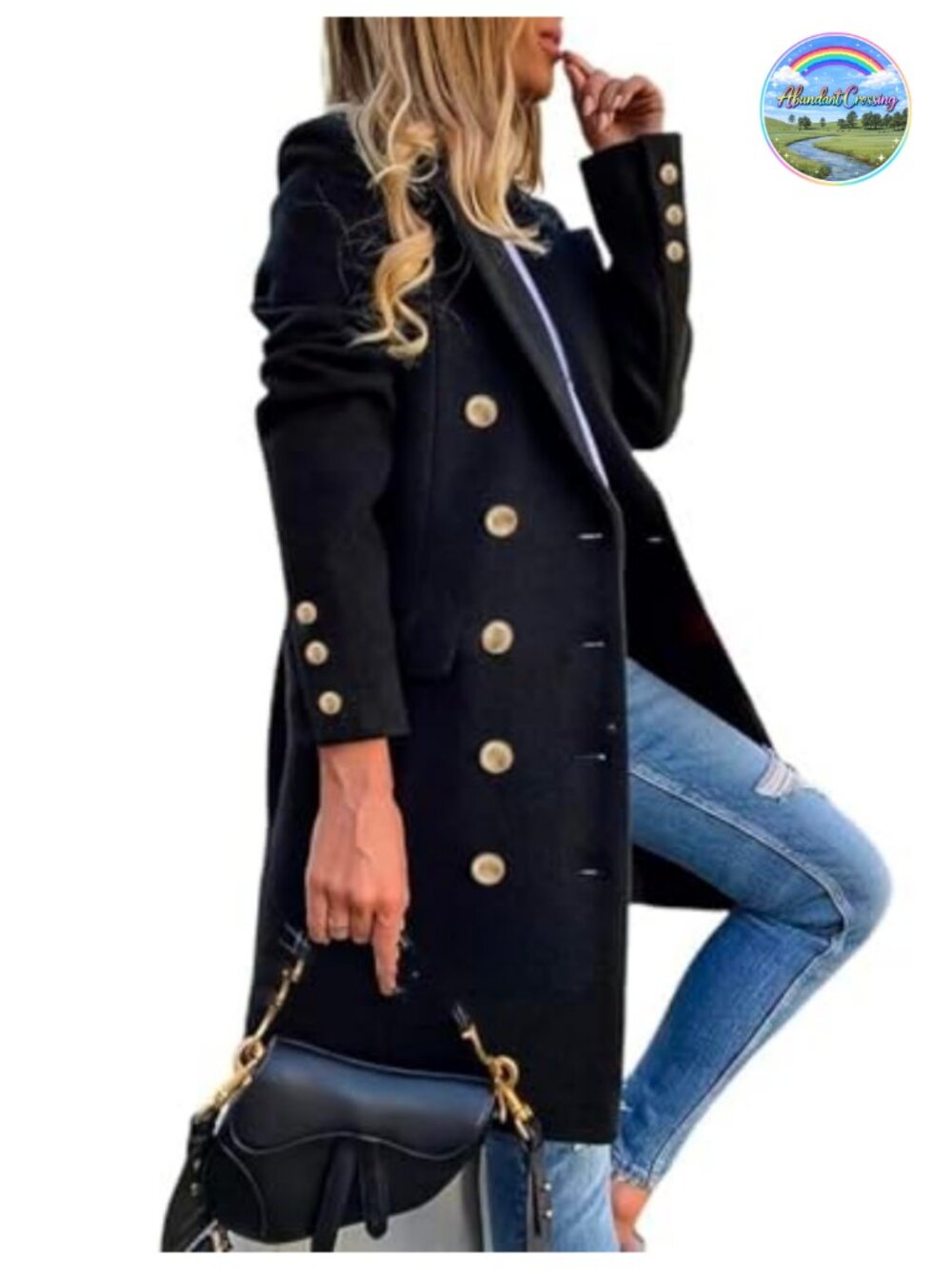 Womens Double Breasted Wool Blend Peacoat Midi Trench Coat